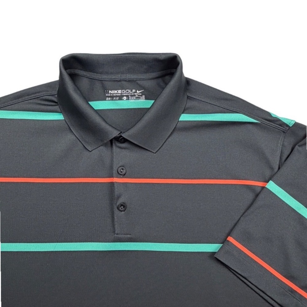 Nike Golf Dri-FIT Polo Shirt Mens XL Grey Teal Orange Striped Short Sleeve
